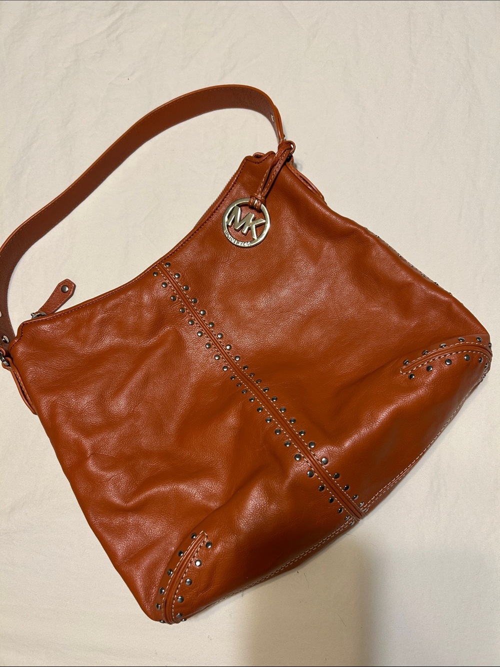 Michael Kors Cognac Leather Studded Shoulder Bag